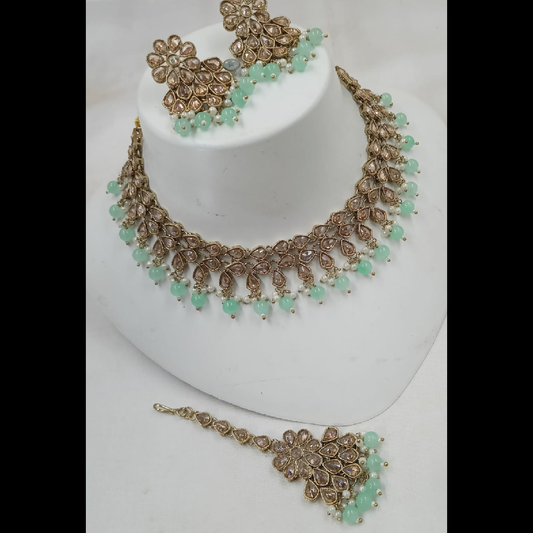 Blush Petal Antique Gold Necklace Set