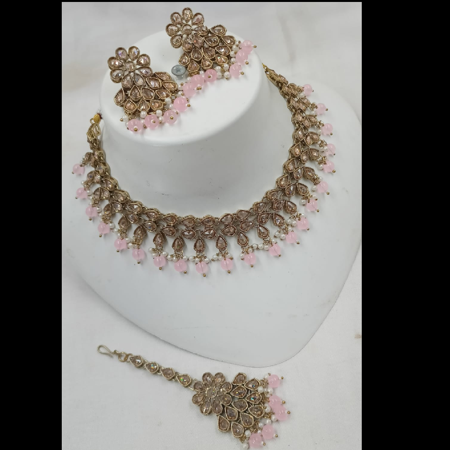 Blush Petal Antique Gold Necklace Set