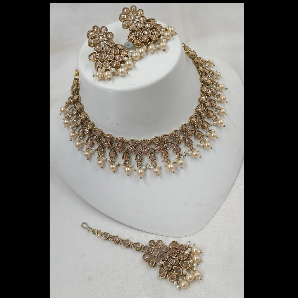 Blush Petal Antique Gold Necklace Set