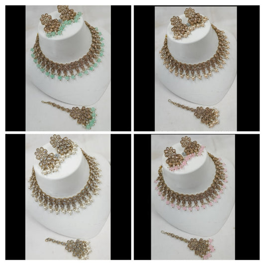 Blush Petal Antique Gold Necklace Set